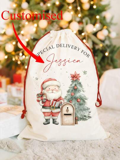 1Pc Custom Name Christmas Santa Sack,Personalized Christmas Santa Sack Gift Bag With Custom Name - Red Polyester Festive Occasion Gift Pouch With Twine Closure,Multi-Functional,Durable,Ornamental,Reusable,Exquisite,Stylish,High-Quality,Colorful,Modern,Custom,Personalized,Unique,Ideal Gifts For Him,Ideal Gifts For Her,Boyfriend,Dad,Girlfriend,Mom,Family,Friends,Tea Room,Home,Garden,Office,For Anniversaries,For Valentine's Day,For