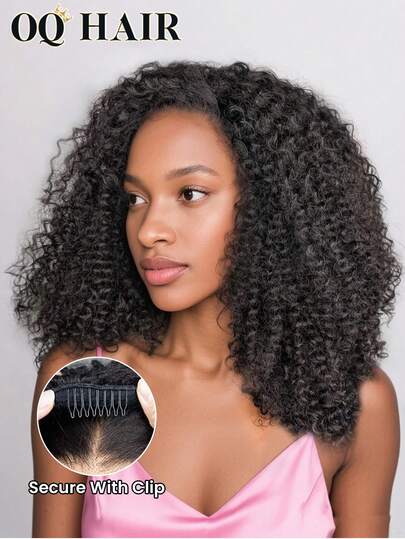 OQ Hair 3 In 1 Half Wig Kinky Curly Flexible Fit Wear Go Half Wig With Drawstring Natural Hairline Beginner Friendly Seamless Flip Over Wig Natural Color High Quality 180% Density 14-16 Bob Inch 18-28 Inch Long Hair No Glue No Lace Wig Half Wig