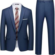 Men's 2 Piece Suits Two Button Pants Set Party,Wedding And BusinessChristmas CNPN - 海軍 - 查看 12