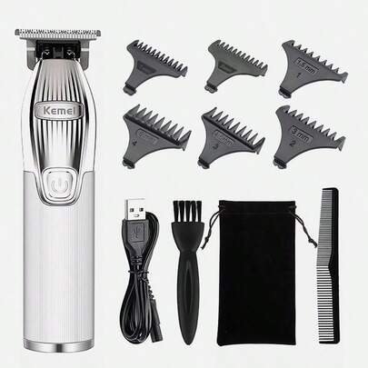 Cortapelos para Calvicie 0mm KM-i32S para Hombres: Kit de Afeitado Profesional Inalámbrico, Cortavello con Cuchilla en T Ajustable a Cero Distancia y Recargable