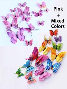 12/24/36pcs 3D Butterfly Stickers, PVC Realistic Butterfly Decor, Modern 3D Room Decor Creative Butterfly Stickers, 3D Colorful Double-Layer Wings PVC Realistic Butterfly, Artificial Butterfly Wall Stickers, Home Decor, Cute Cake Decor, Party Supplies, Holiday Party Creative Butterfly Stickers - Multicolor - View 34