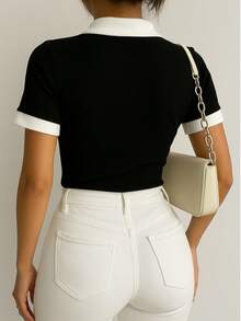 Women's Polo Work T-Shirt, Short Sleeve, Cotton - Kit bicolor 3 1 negro 1 blanco 1 marrón - Ver 7