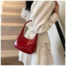 Nuevo Bolso Bandolera Con Cadena Versátil Bolso Media Luna - Rojo - Ver 7