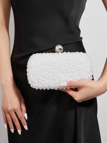 1 Piece Of Elegant And Luxurious Women's Exquisite Pearl Party Bag Clutch, Fashionable And Shiny Handbag, Suitable For Women's Party, Wedding, Dinner, Banquet Evening Bag, Suitable For Party Girls, Ladies, For Women, Very Suitable For Party, Wedding, Prom, Dinner/Banquet, The Best Gift For Women - trắng - Xem 1