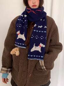 1pc Christmas Snowy Navy Blue Puppy Knit Scarf For Women Autumn/Winter Cute Shopping Vibes Versatile & Warm Student Neckwarmer