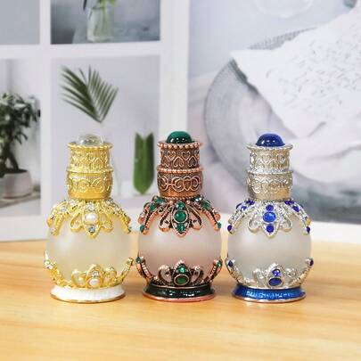 1 stuk 15 ml glazen bolfles in Midden-Oosterse stijl, navulbare decoratieve fles voor sieradenontwerp, geur/etherische olie, elegante woonaccessoire, kaptafeldecoratie, alleen met de hand wassen, navulbaar en herbruikbaar, persoonlijke verzorgingsproduct voor vrouwen, chique parfumfles, verfijnde decoratie, hoogwaardige kwaliteit, modieus cosmetisch accessoire, lichtgewicht en draagbare navulfles voor op reis (alleen fles)