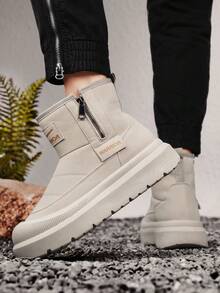 1 Pair WARRIOR Men's Thick Sole Snow Sports Shoes, Lace-Up Soft Bottom Casual Shoes, Low-Top Outdoor Flat Shoes, Snow Boots, Round Toe, Suitable For Students Taking Graduation Photos, Flat Leather Surface Sports Skateboard Shoes