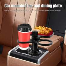 1pc DIRRFIE 360° Rotating Car Cup Holder Tray - ABS Multi-Functional Dining Table With Detachable Plate & Swivel Tray, Adjustable Base, Double Cup Holders, No Battery Needed For Vehicle Interior Accessories, Cup Holder For Car, Vehicle Dining Accessory, Stylish Dining Tray, Smooth Finish Tray - Black - View 2