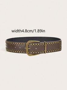 1 件女士纯色休闲复古宫廷风格派对性感街头优雅优雅 PU 皮革西式古铜扣绒面革宽腰带，适合所有季节 - 咖啡 - 查看 4
