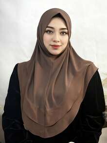 1pc Women's Quick-Wear Headscarf, Arabic Style Scarf, Double-Layer Lace Short Headscarf, Minimalist Muslim Headscarf - Multicolor - View 10
