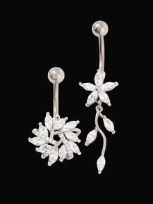 1-2枚优雅立方氧化锆花朵造型肚脐环，适合女性日常佩戴、约会、派对等场合。 - 彩色 - 查看 9