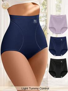 MEIYATING 3pcs/Pack High-Waisted Ice Silk Seamless Women Panties, Triangle Briefs With Body Shaping & Butt Lifting Design, Comfortable Fit, Thin For Summer - Multicolor - View 2