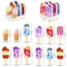 蒙特梭利木制玩具，仿真食物套装，过家家甜点架厨房游戏，冰淇淋冰棒可拆卸角色扮演玩具，培养技能，亲子活动，儿童生日礼物 - 彩色 - 查看 2