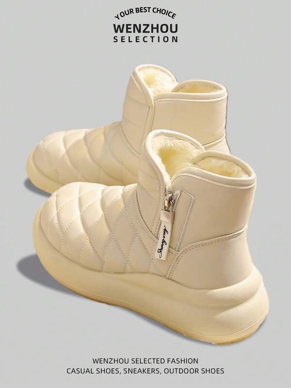 Botas de nieve con suela gruesa para mujer, botas de cuero forradas y engrosadas para mujer, zapatillas impermeables y antideslizantes