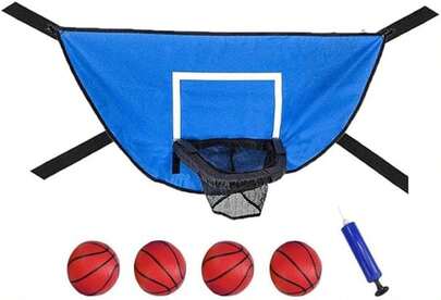 LimCryspp Trampoline Basketball Hoop With 4 Mini Basketballs &Amp; Pump - Adjustable Cinch Cords Fit All Trampolines With Enclosure, Universal Pole Caps