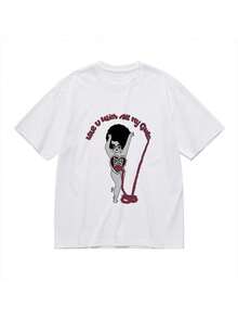Camiseta de cuello redondo de algodón de alta elasticidad, camiseta gráfica vintage punk rock para hombres - suave% algodón, diseño de esqueleto y serpiente con la impresión Te amo, todos mis sueños, ropa casual de calle, hecha en EE. UU., tallas S-, ropa de todas las estaciones, versátil y duradera para uso diario. - Blanco - Ver 1