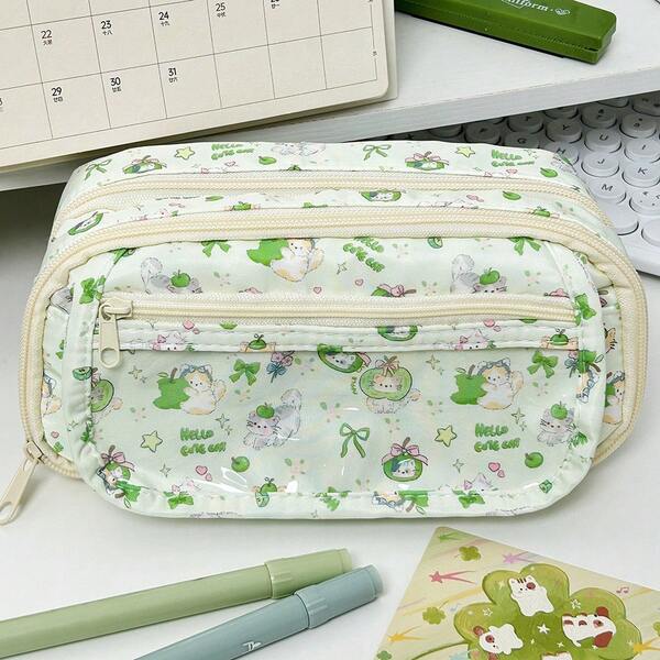 Large Capacity Green Apple Pencil Case, Stationery Bag, Makeup Pouch