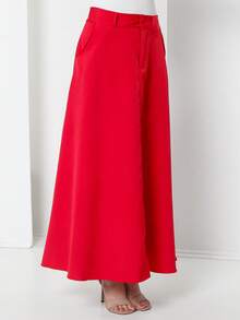 Tailored Skirt With Belt Loops (Without Belt) Code: 3010 - Red - View 5