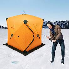 RibasuBB Portable Insulated Ice Fishing Shelter For 1-2 Persons With Carry Bag, 210D Oxford Fiberglass Poles, Three-Layer Cotton Insulation, Roll-Up Windows, Ice Anchors And Reflective Strip - Orange - View 2