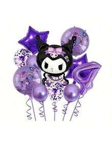 مجموعة إعداد المشهد مع بالونات مطبوعة بنجمة خماسية الأضلاع وشخصية كورومي من سانريو لحفلة عيد الميلاد المثالية والمفاجئة