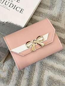Fashion Short Wallet Hit Color Women Bowknot Hasp Purse Multiple Card Slots Front Pocket Wallets Bowknot Decor Short Wallet Cute Foldable Credit Card Holder Clutch Coin Purse With Multi Card Slots For Women Wallet Mini Wallet Purse Wallet Wristlet Wallet Coin Wallet