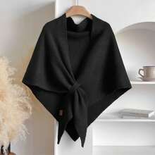 2025 New Pashmina Wraps For Women, Solid Color Scarf Casual Soft Comfortable Knitted Sweater Shawl Top For Daily Wear - 黑色 - 查看 11