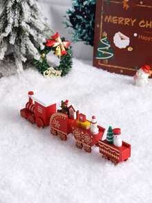 1 件木制平顶 4 节微型圣诞火车装饰、节日派对和桌面装饰（礼品盒包装）、圣诞节