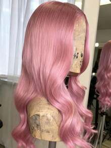13x4 HD Transparent 180 Density Pink Body Wave Lace Front Wigs Human Hair Wigs Water Wave Lace Front Wigs Human Hair Deep Part Lace Wig Light Pink Colored Wigs Pre Plucked With Baby Hair - 粉色 - 查看 6