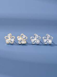1 para minimalistycznych, eleganckich kolczyków-wkrętów ze srebra próby 925 z pustym, pięciopłatkowym kwiatem dla kobiet