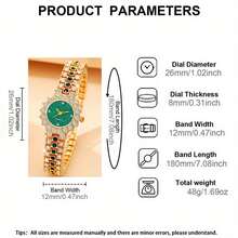 1 Set Reloj de mujer con gemas con incrustaciones de rhinestone, reloj de cuarzo + collar + aretes + pulsera + anillo Set con correa ajustable, tono dorado vintage, reloj de cuarzo de mujer con gemas, perfecto para fiestas, vacaciones, atuendos de cumpleaños o como el mejor regalo para tu mejor amiga - Dorado - Ver 8