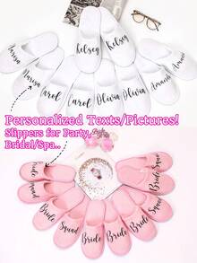 Personalized Slippers With Texts/Photo For Bridal/Birthday/Birth Party Gifts. Custom Slippers/Party Favors & Gifts. Custom Wedding Slippers, Fluffy Bridesmaid Slippers, Personalized Wedding Slippers, Christmas Party Slippers - Multicolor - View 2