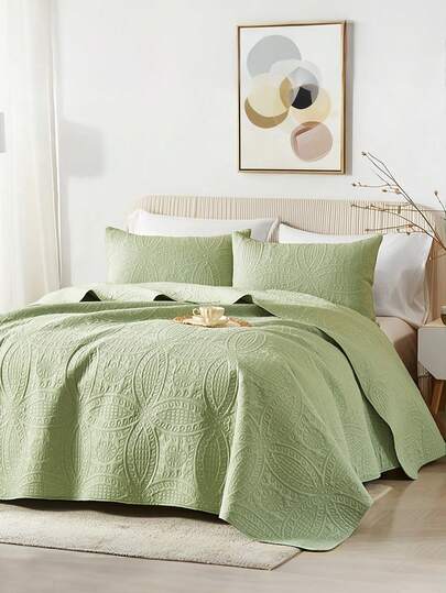 HAIDREN 2/3pcs Quilt Set Bedspreads( Include 1 Quilt 1 Or 2 Pillowcases) Lightweight Microfiber Bedspread - Modern Style Coin Pattern Coverlet Soft And Skin-Friendly Quilt Anti-Allergy And Machine Washable Suitable For School Dormitories