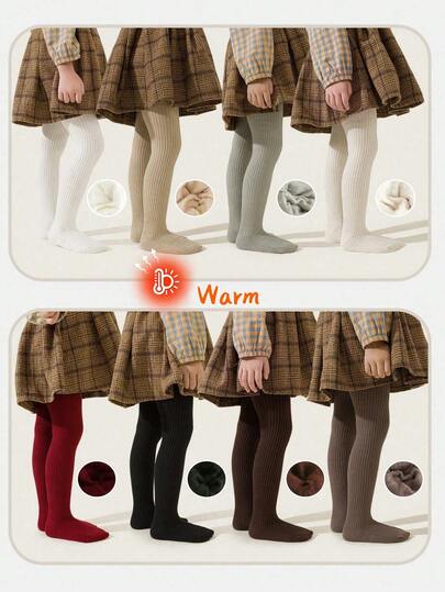 [Automne/Hiver] 1/2/3 paires de collants pour filles, rayures verticales de couleur unie, doux et confortables en polaire fine et respirante, leggings polyvalents et décontractés, convenant pour le port quotidien en automne/hiver, la rentrée scolaire, les voyages, les vacances, couleur aléatoire