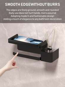 1pc Toilet Paper Holder With Phone Shelf - Heavy-Duty Rustproof Bathroom Dispenser, Space-Saving Tissue Roll Holder & Phone Tray, Toilet Paper Holder Wall Mount, Toilet Paper Holder Stand For Bathroom, Toilet Paper Holder For Wall, Toilet Paper Hanger For Bathroom, Toilet Paper Wall Holder, Toilet Paper Holder For Bathroom, Wall Toilet Paper Holder, Toilet Paper Stand For Bathroom, Toilet Roll Holder Wall Mount, Toilet Paper Holder