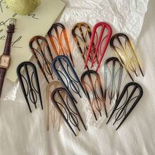 French Twist Spin Hair Forks, U-Shaped Wavy Hair Clips, Suitable For Spiral Buns, Tortoiseshell, Fashionable Flexible Women Hair Accessories, Hair Styling Pins, Head Accessories - Multicolor - View 10