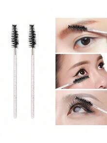 100/50/10 支睫毛刷、带容器的黑色眼影棒、一次性眉刷、睫毛嫁接刷、眉刷、蓖麻油刷（水晶粉） - 彩色 - 查看 3