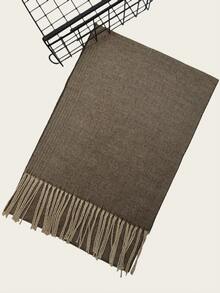 New Solid Color Herringbone Scarf, Unisex Knitted Tasseled Warm Long Thick Scarf, Suitable For Autumn/Winter, Boyfriend Gift, Neck Warmer, Blanket - Khaki - View 2