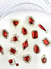 10/50 قطعة من إكسسوارات الأظافر الفاخرة المصنوعة من سبيكة ذهبية وحمراء لجو عيد الميلاد، تشمل الكريستال الراين، والقلب، والماس، والأوكتاجون الطويل، والماركيز، والقطرة الطويلة ثلاثية الأبعاد، مناسبة للارتداء اليومي وتزيين الأظافر DIY، مستلزمات الأظافر
