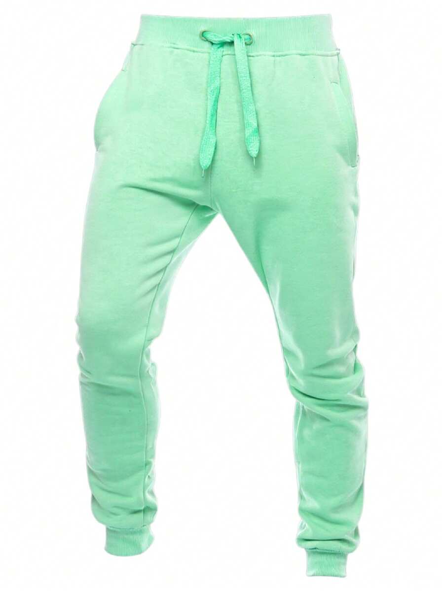 Pantalon de survêtement en coton pour homme avec taille élastique et cordon de serrage, pantalon de survêtement confortable au quotidien, matière douce, coupe ajustée, parfait pour l'entraînement, la salle de sport et la détente à la maison - Vert menthe - Voir 1