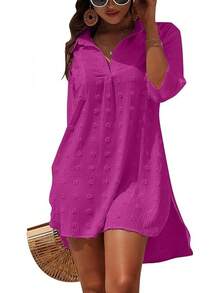 Women's Swimsuit Cover - Ups White Chiffon Bikini Swimwear Beach Dress Outfits Summer 6HQS - 深粉紅色 - 查看 12