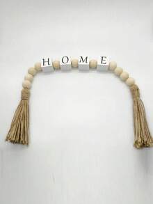 1PC Home ,Family Font Wooden Beaded Tassel Garland Decoration Square Wooden Letter Beads Original Wood Color Wooden Beads Rope Tassel String Home Decoration Pendant Crafts