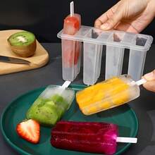 Easy-To-Clean 4-Bottle Ice Pop Mold, Suitable For Summer Desserts, Reusable DIY Ice Pop Making Tool With Lid, Cute Household Ice Pop And Ice Cream Mold - trắng - Xem 3