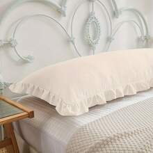 1 Vỏ gối ôm viền bèo nhún màu trơn (Không bao gồm ruột gối), Vỏ bảo vệ gối đầu giường 20in*54in, Vỏ gối túi thoáng khí ấm áp thân thiện với da, Thích hợp cho mọi mùa, Có thể giặt bằng máy, Dùng cho gia đình, phòng ngủ, Vỏ gối đệm - Màu be - Xem 4