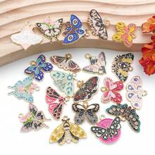 时尚珐琅蝴蝶吊坠套装（10/20/24/52个）。精致吊坠，非常适合DIY手链、项链和钥匙扣。 - 彩色 - 查看 7