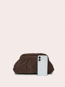 复古褶皱绒面云朵女士手拿包，大容量时尚设计，适合户外购物 - 咖啡 - 查看 2