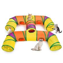 Terowongan Kucing Lipat 4 Arah dengan Bola Mainan Interaktif - Tahan Sobek, Dapat Dicuci, Warna Oranye Gradasi, Cocok untuk Anak Kucing dan Hewan Peliharaan Kecil di Dalam Ruangan - Tabung Poliester Tahan Lama - MultiWarna - View 1