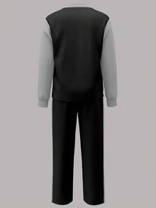 女士休闲套装，宽松翻领上衣搭配阔腿裤两件套，秋冬款 - 黑色 - 查看 5