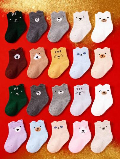 10/6 pares de meias infantis de cores aleatórias com desenhos de orelhas de urso, meias essenciais para bebês meninos e meninas, meias para recém-nascidos, decorações para chá de bebê, meias macias e quentinhas para o dia a dia, Natal e Halloween.