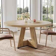 LITTLE TREE Round Dining Table Kitchen Table, 120 Cm Dining Room Tables For 4 People, Farmhouse Dinner Table With Wooden Table Top And Legs (Only Table) - 橡木色 - 查看 3