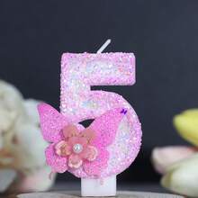 1 件生日数字蜡烛，粉色蝴蝶生日蜡烛蛋糕，亮片蜡烛蛋糕装饰，适合女孩和女士的周年庆典物品 - 彩色 - 查看 21